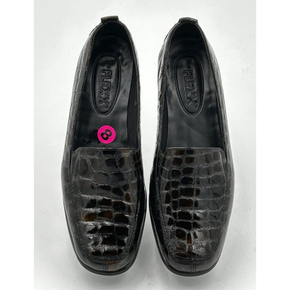 The FLEXX Shoes Loafers Womens Sz 8 Blk/Brwn Croc Embossed Leather Comfort Shoes